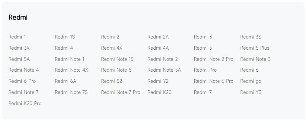 Актуальный список EOL (EOS) для смартфонов Redmi